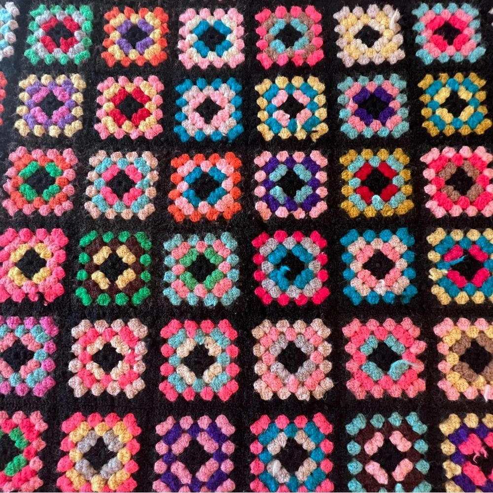 Handmade Crochet Granny Square Afghan Approximately 72”x72” including Fringe